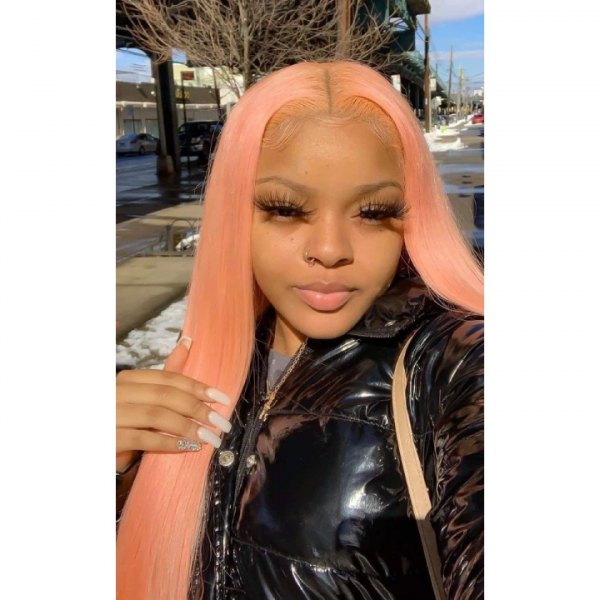 Sistershairstyle Virgin Human Hair Pre Plucked Straight HD Lace Light Pink Lace Wigs(SHS0223)